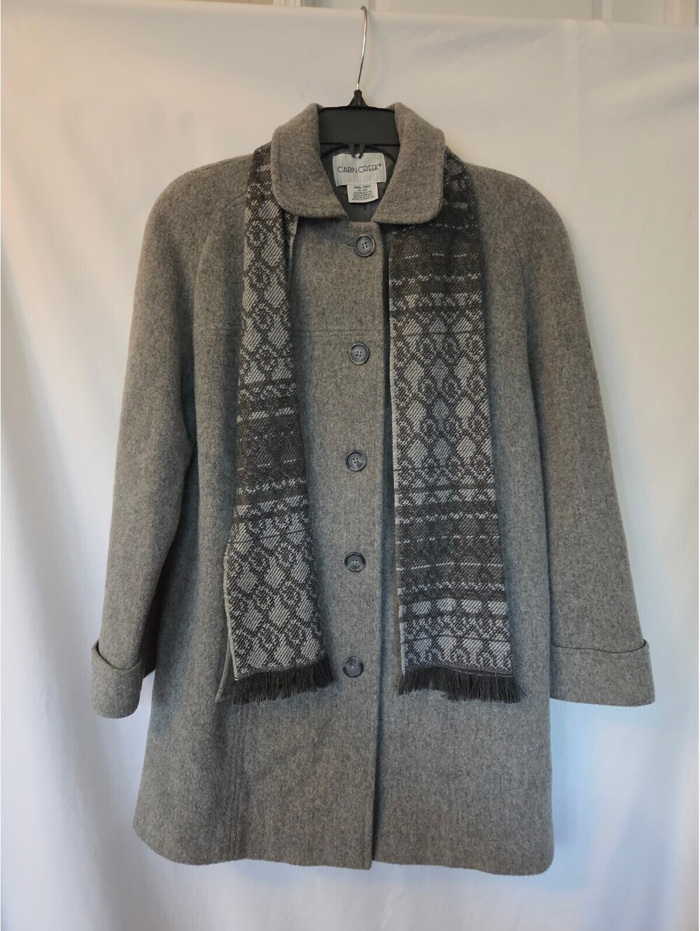 Vintage Cabin Creek Wool Coat Women S Gray Nordic Scarf Made USA Cottagecore